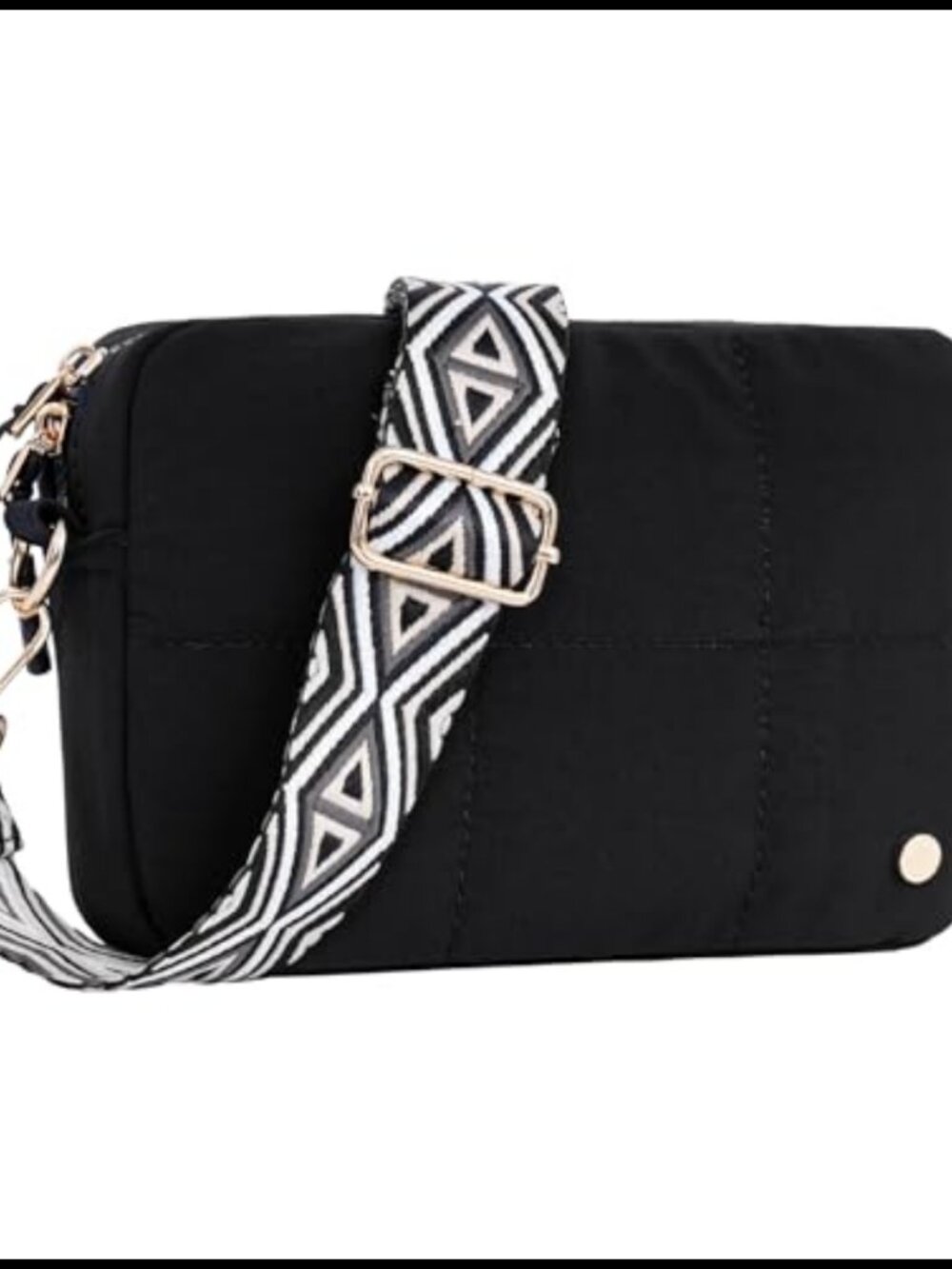 Quilted Nylon Crossbody Bag Puffer Travel Purse Adjustable Guitar Strap
